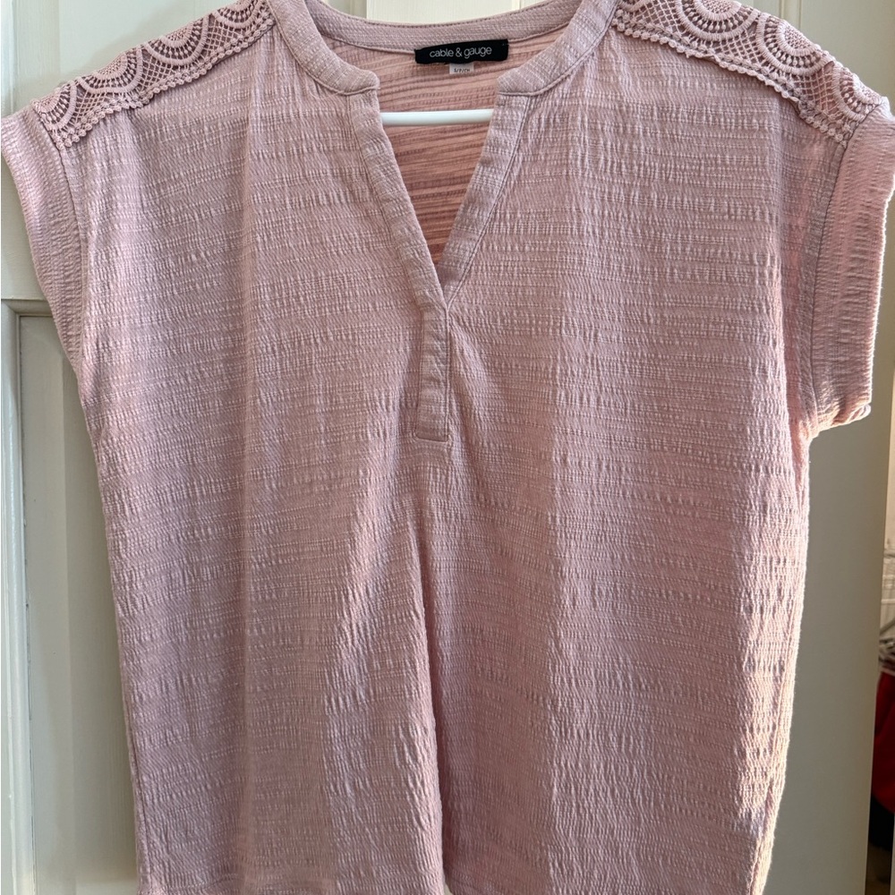 Cable & Gauge Pink Cap Sleeve Blouse with Mandarin Collar